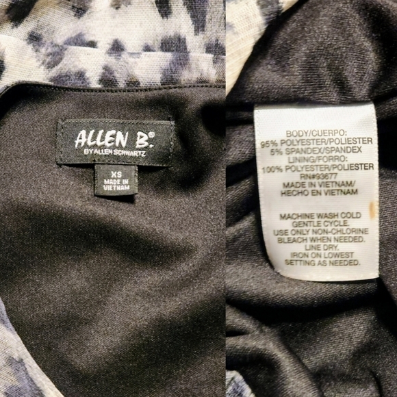 Allen B Cheetah Print Mesh Ruched Asymmetrical Mini Dress Black Beige X Small - Picture 10 of 12